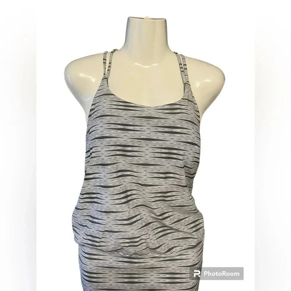 Athleta Womens Racerback Ariel Venice Stripe Swim Dress Sz S Black White - Picture 3 of 10